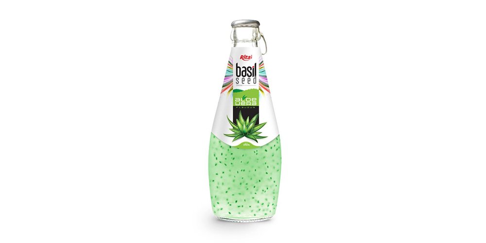 OEM Product Basil Seed Drink With Aloe Vera 290ml Glass Bottle